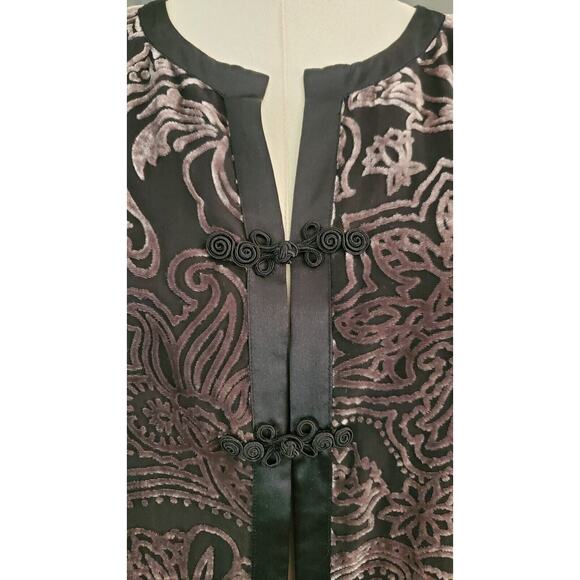Laura Ashley Black Gray Velvet Burnout Paisley Evening Cardigan Small - Picture 3 of 10